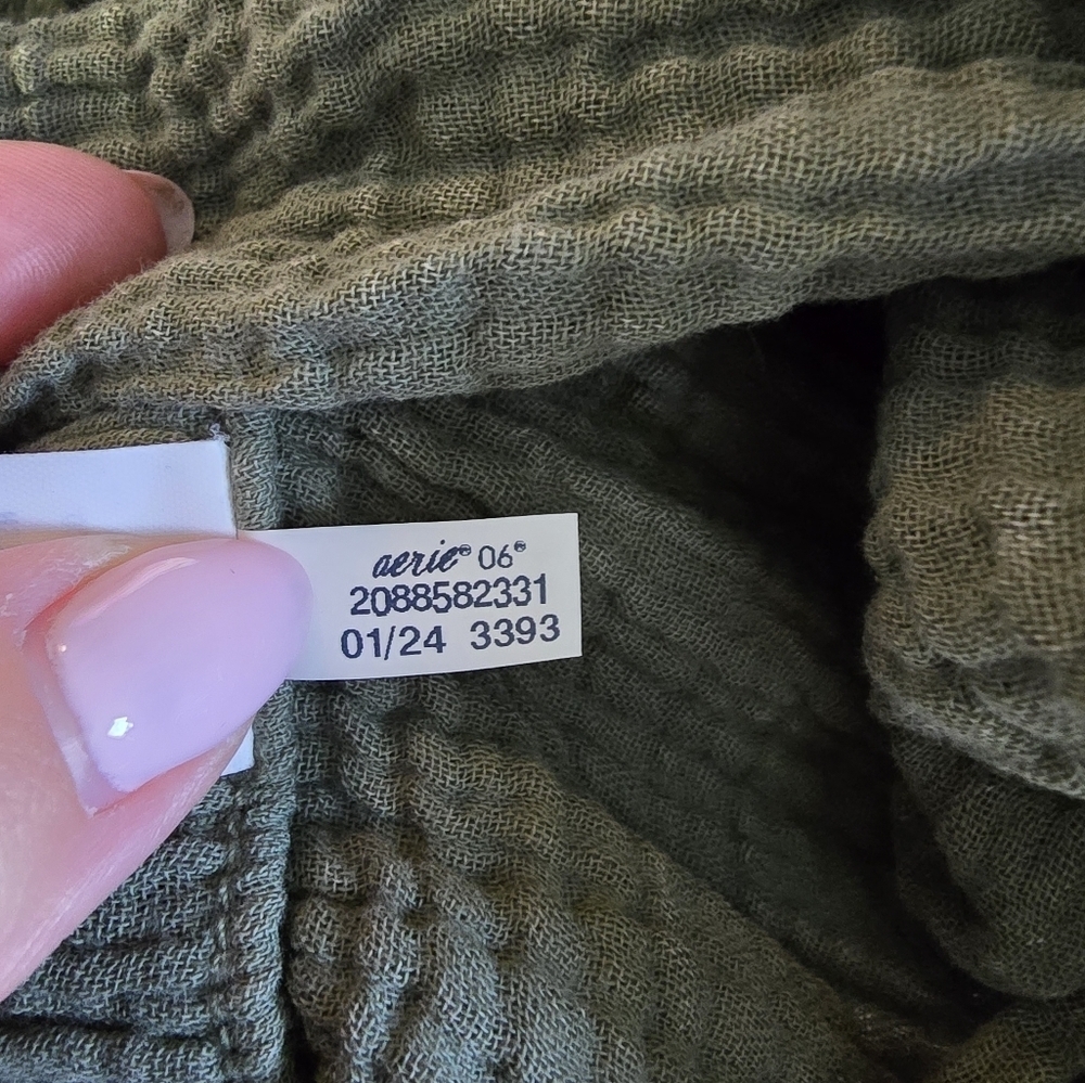 Aerie New Sage Green Deep V Neck Gauze Crop Top Size M Boho - Picture 4 of 5